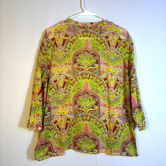 Talbots Green and Pink Paisley V-neck Tunic Size Large - Picture 2 of 7